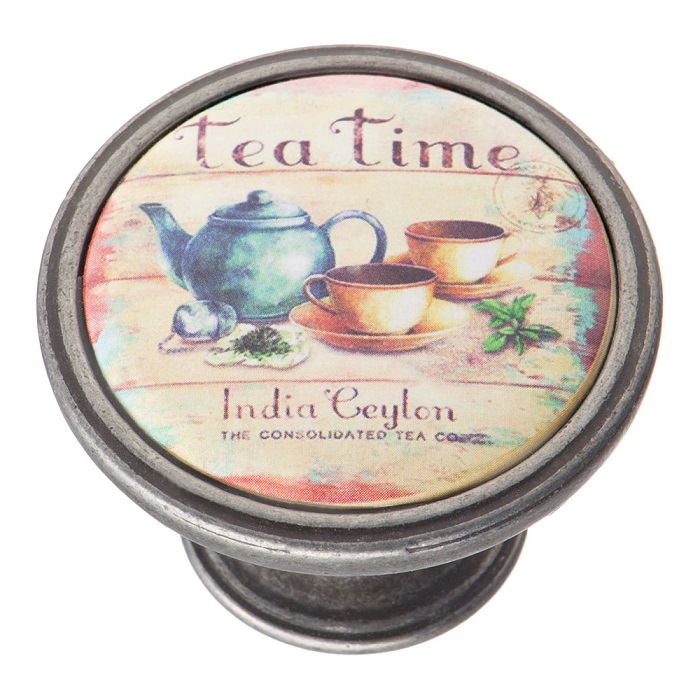 550PT64 Ручка кнопка — TEA TIME, старое серебро