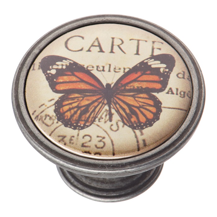 550PT36 Ручка кнопка, бабочка, старое серебро