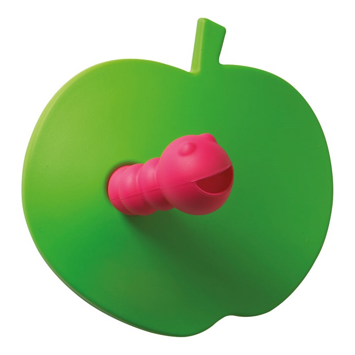 461025ST06ST09 Ручка кнопка детская, яблоко зелёное с красным червячком