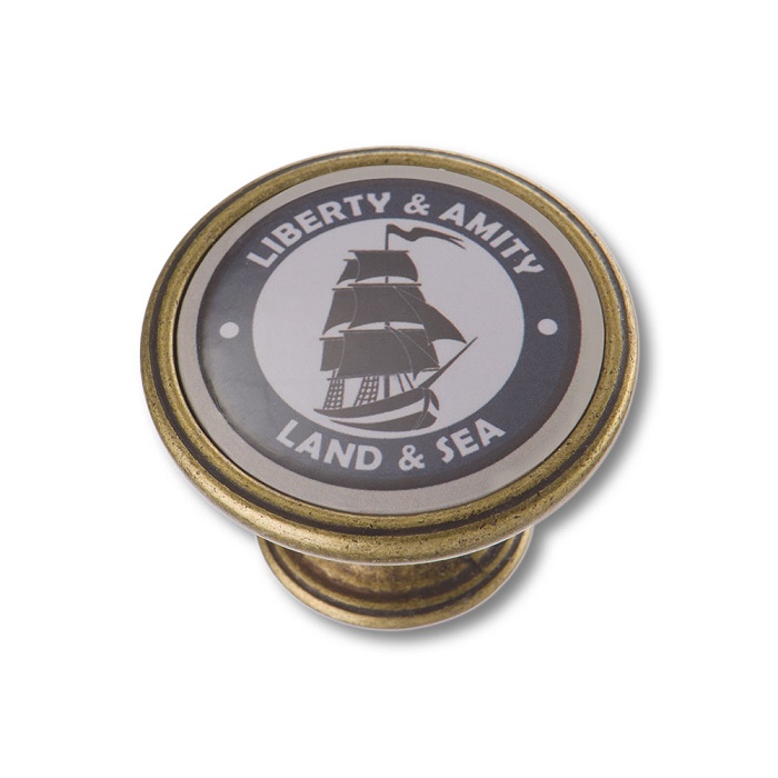 550BR19 Ручка кнопка, парусник, старая бронза