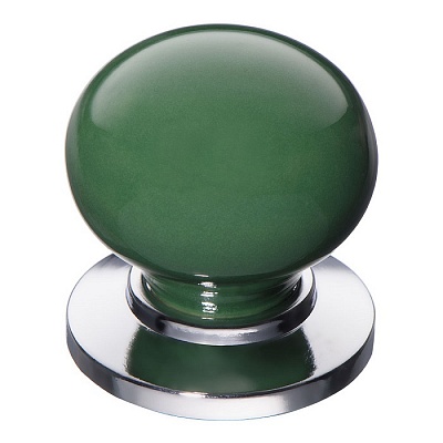 3005-10-GREEN Ручка кнопка керамика с металлом, зелёный/глянцевый хром